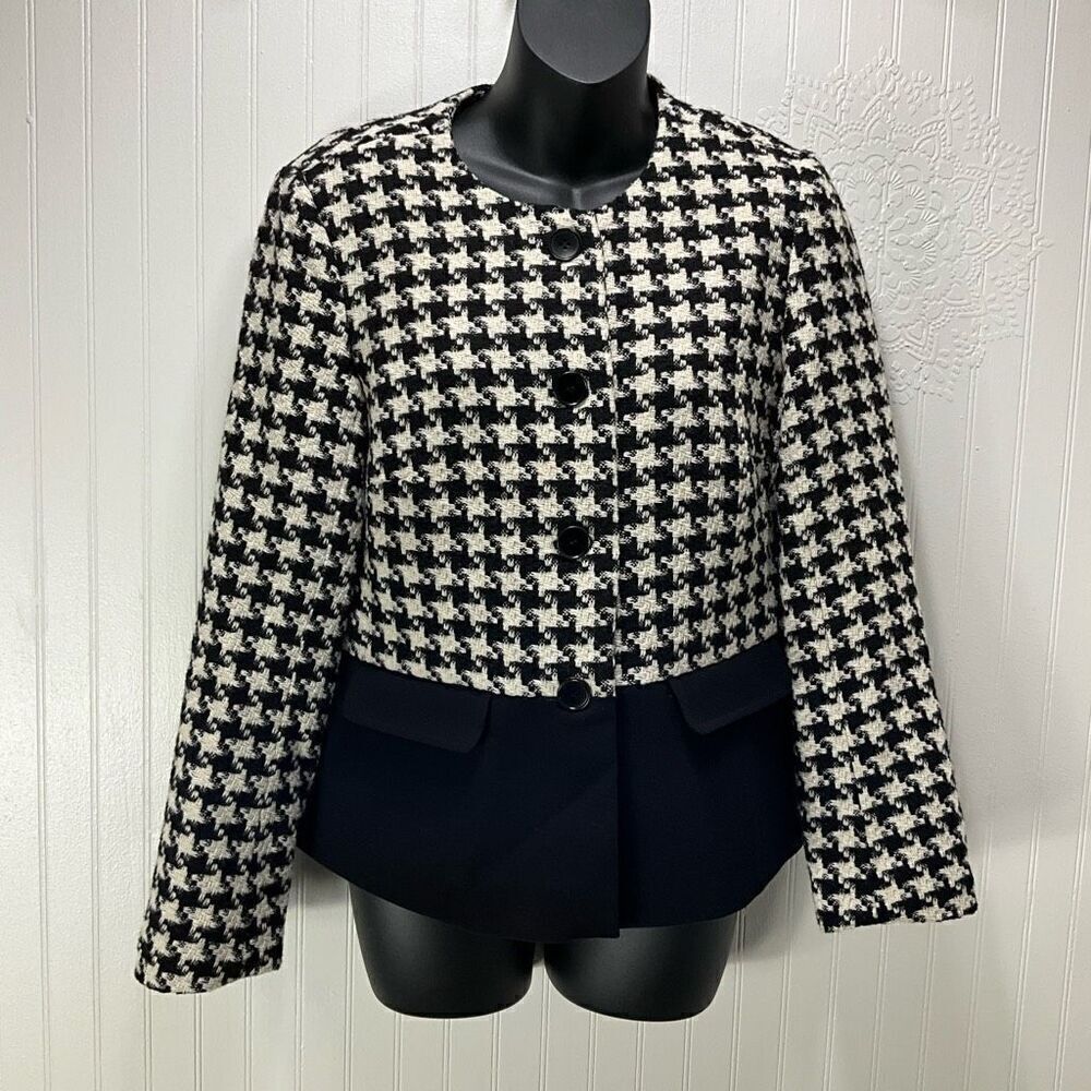 TALBOTS Houndstooth Wool Blend Blazer Jacket